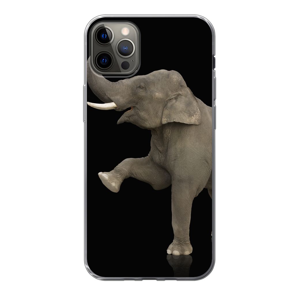 MuchoWow Handyhülle Schutzhülle Hülle für iPhone 13 Pro Max Elefant - Tiere - Schwarz - Porträt Silikon Softcase Handy Hülle - Mobiltelefon