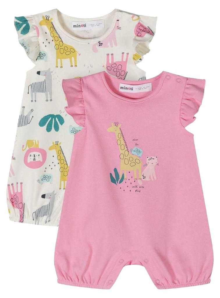 Minoti - Strampler für Baby-Girls, Rüschen (2er-Pack) MN710 (Neugeborene) (Weiß/Violett)
