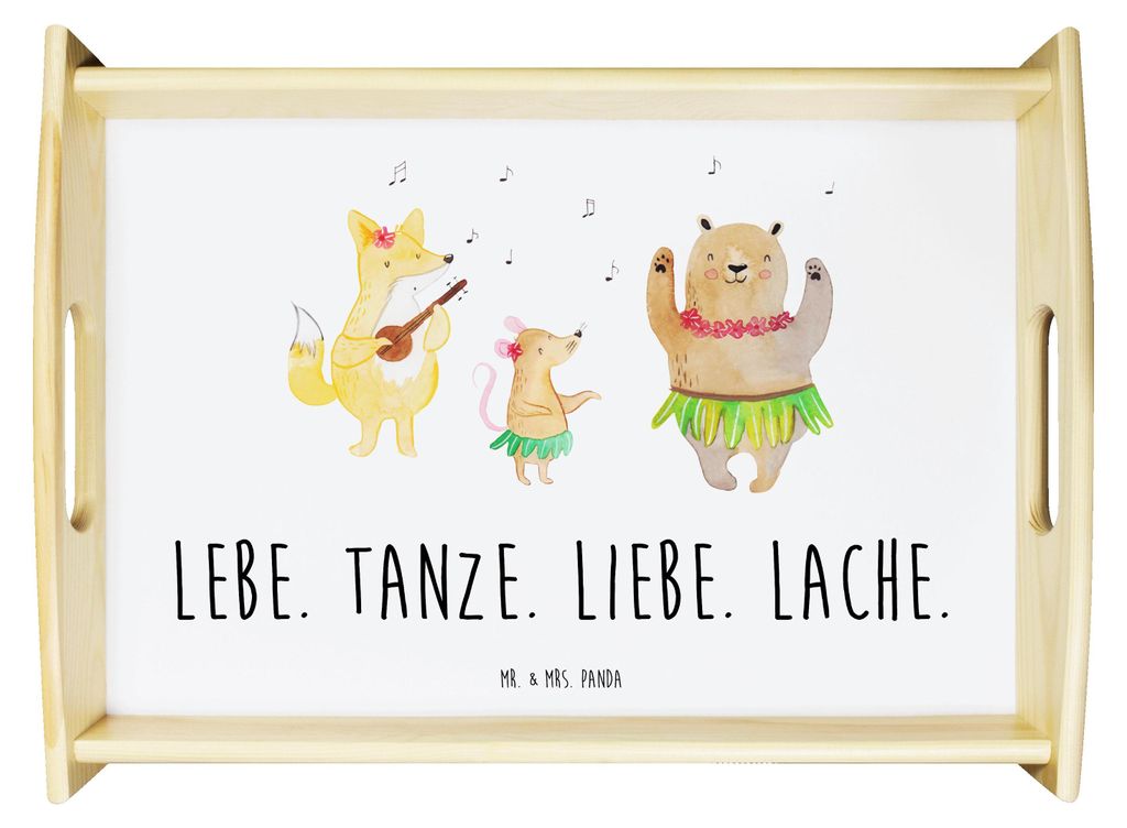 Mr. & Mrs. Panda Servier Tablett Waldtiere Aloha - Weiß - Geschenk, Hase, Leben, Lustige Sprüche, Musik, Wald, Sofa, holz, Serviertablett, Lachen...