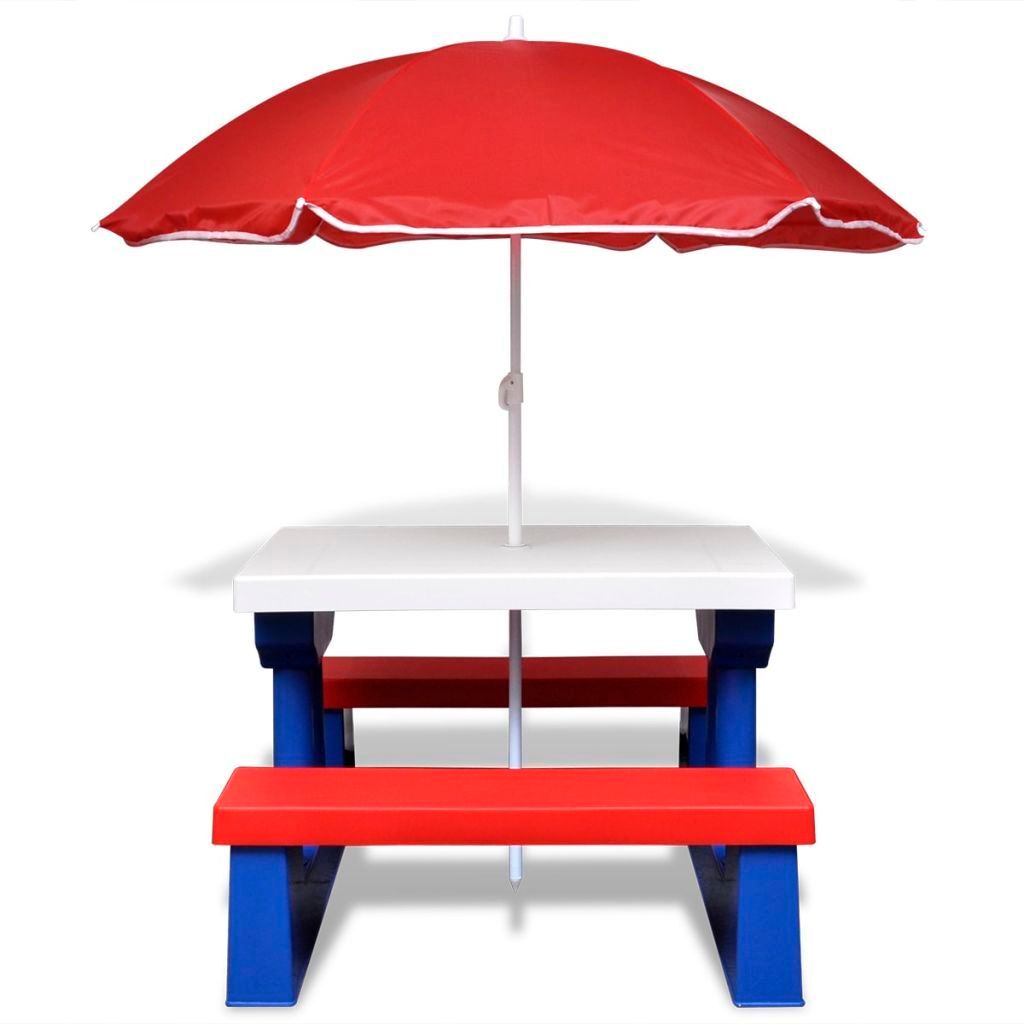 vidaXL Kinder-Picknicktisch mit Bänken & Sonnenschirm Produktbild 