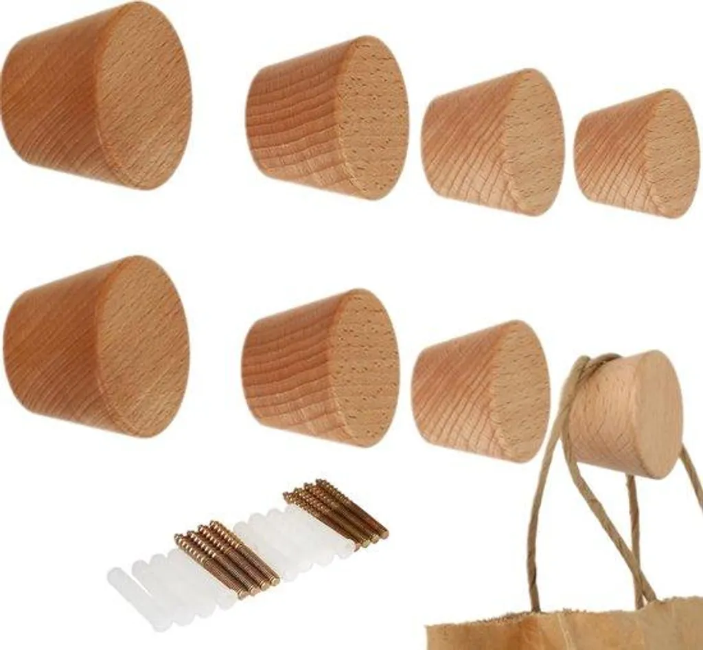 Crochets pour suspendre veste et sac, patères bois de chêne murales lot de 8