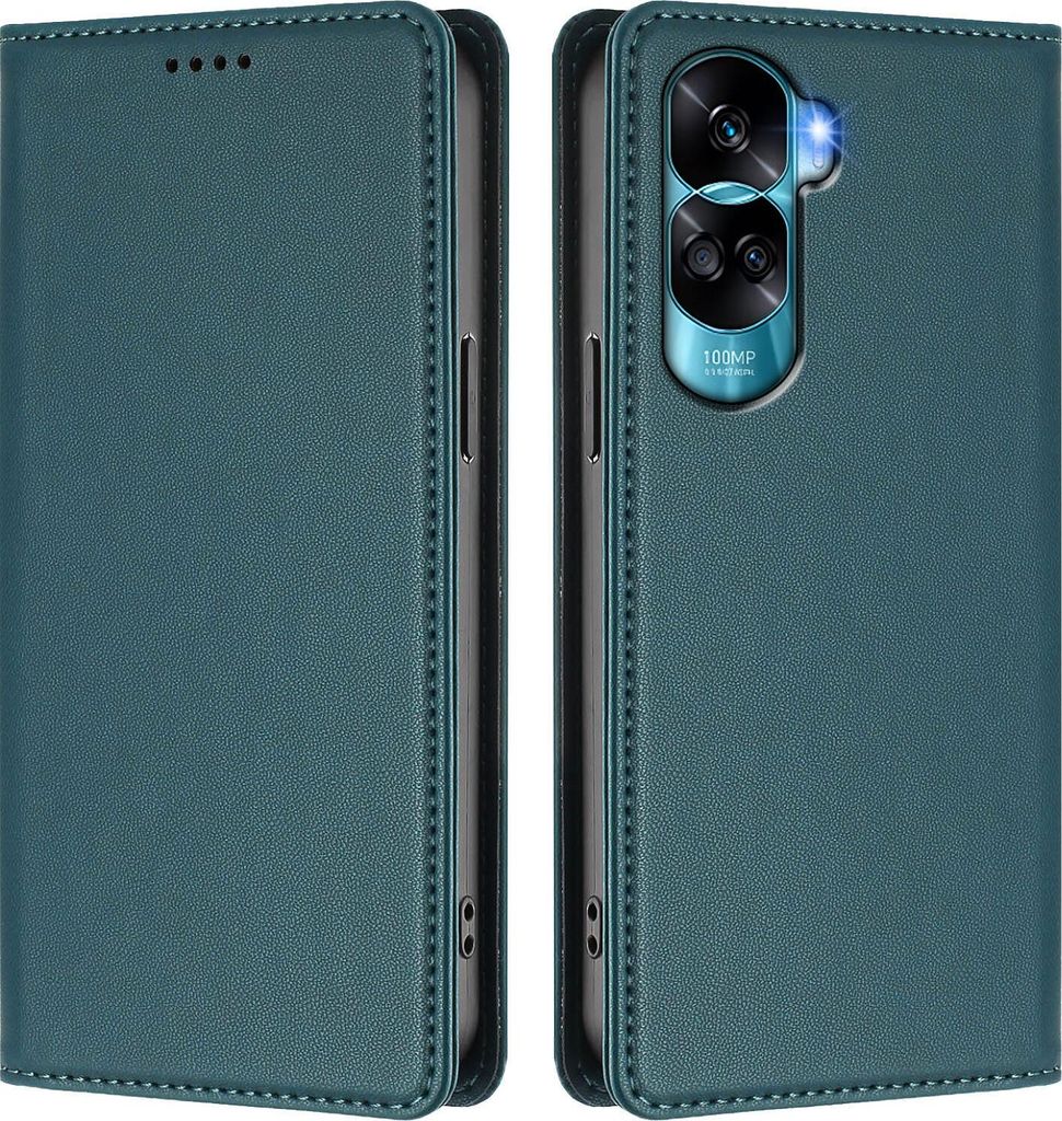 Handyhülle für Honor 90 Lite, Kunstleder Klapphülle Stoßfeste Magnetische Hülle mit Ständer Grün
