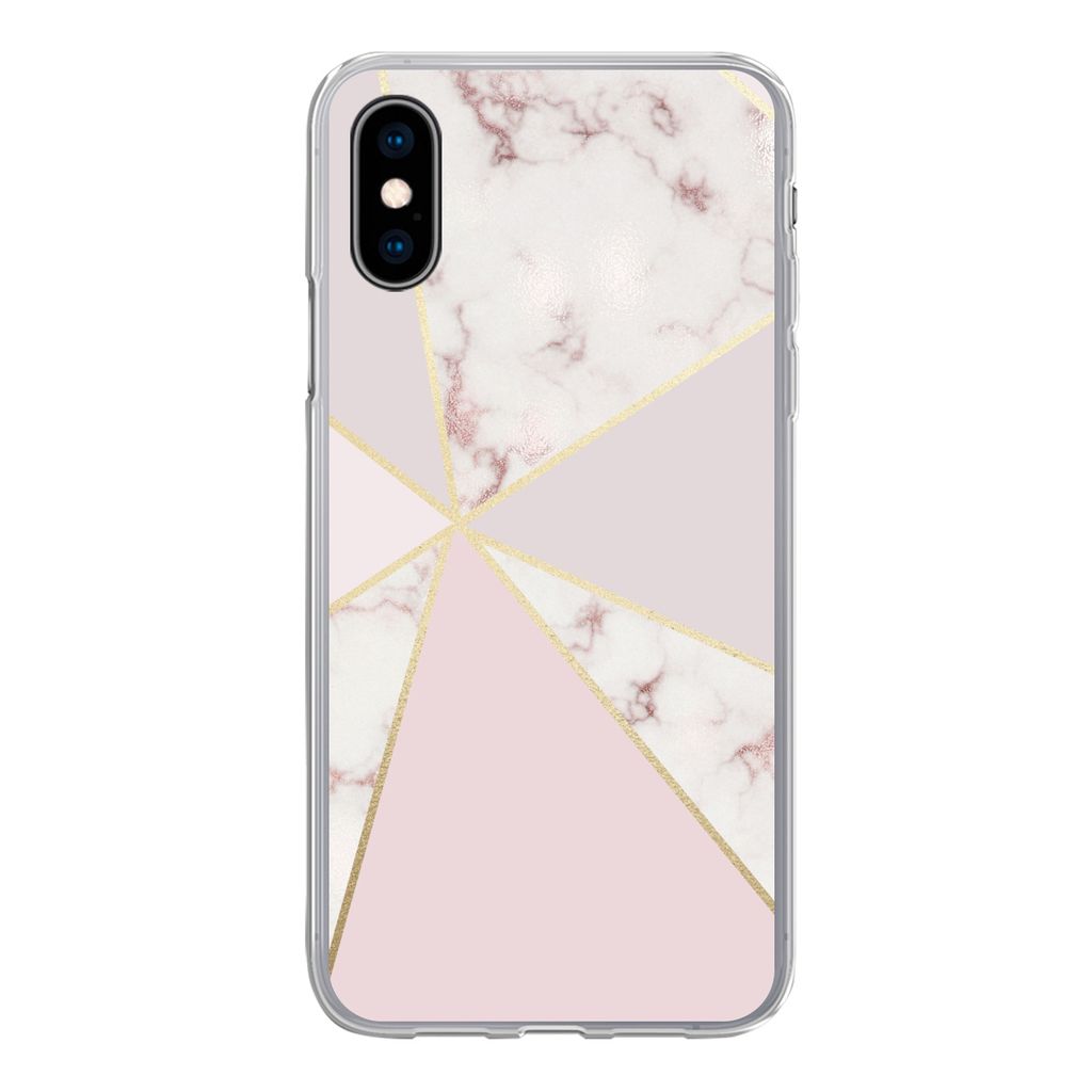 MuchoWow Handyhülle Schutzhülle Hülle für iPhone X Marmor - Gold - Rosa Silikon Softcase Handy Hülle - Handyhülle