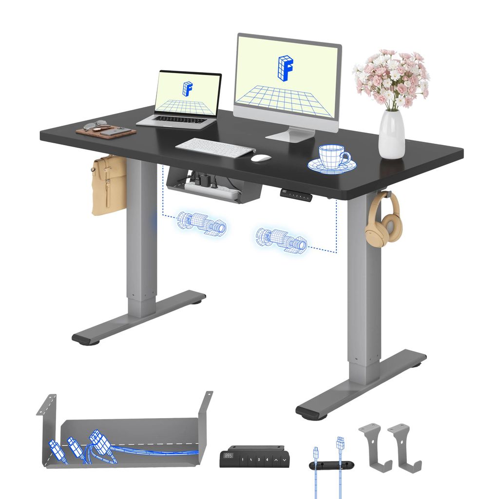 FLEXISPOT E1 Pro Elektrisch Höhenverstellbarer Schreibtisch 120x80cm 25MM EINTEILIGE TISCHPLATTE Doppelmotor 120KG Tragkraft 4 Speicherplätze, Sc...