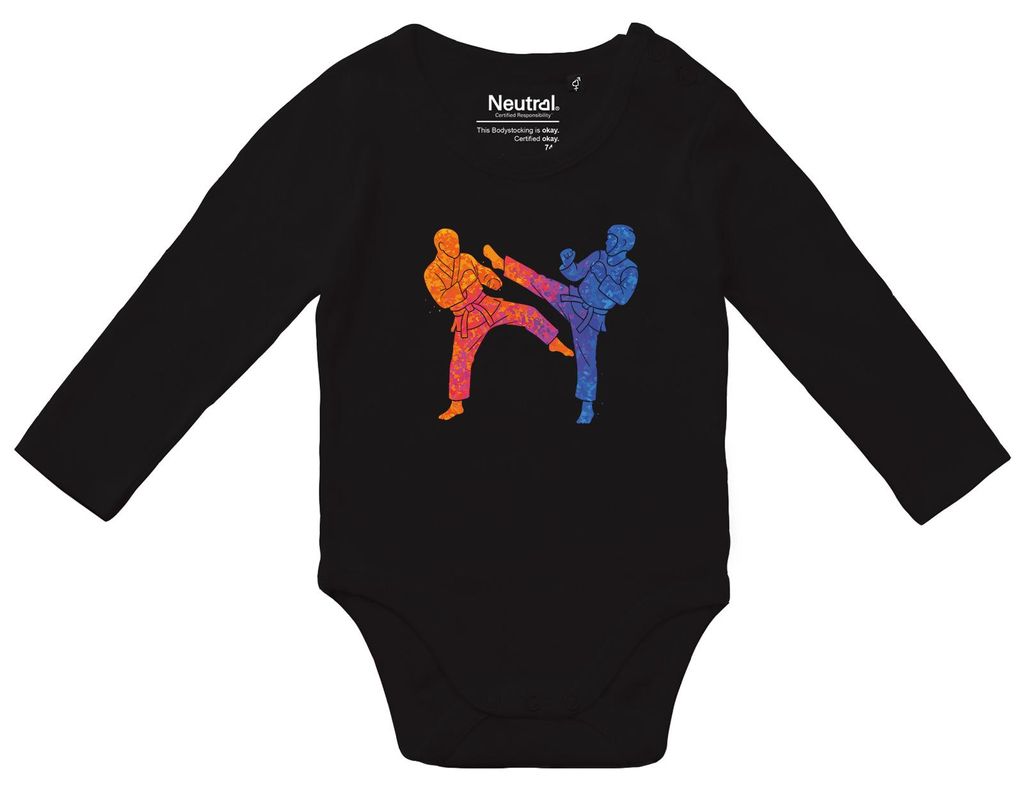 Huuraa Baby Body Taekwondo bunte Silhouette 62 Black Baumwolle Fairtrade Langarmbody Geschenkidee