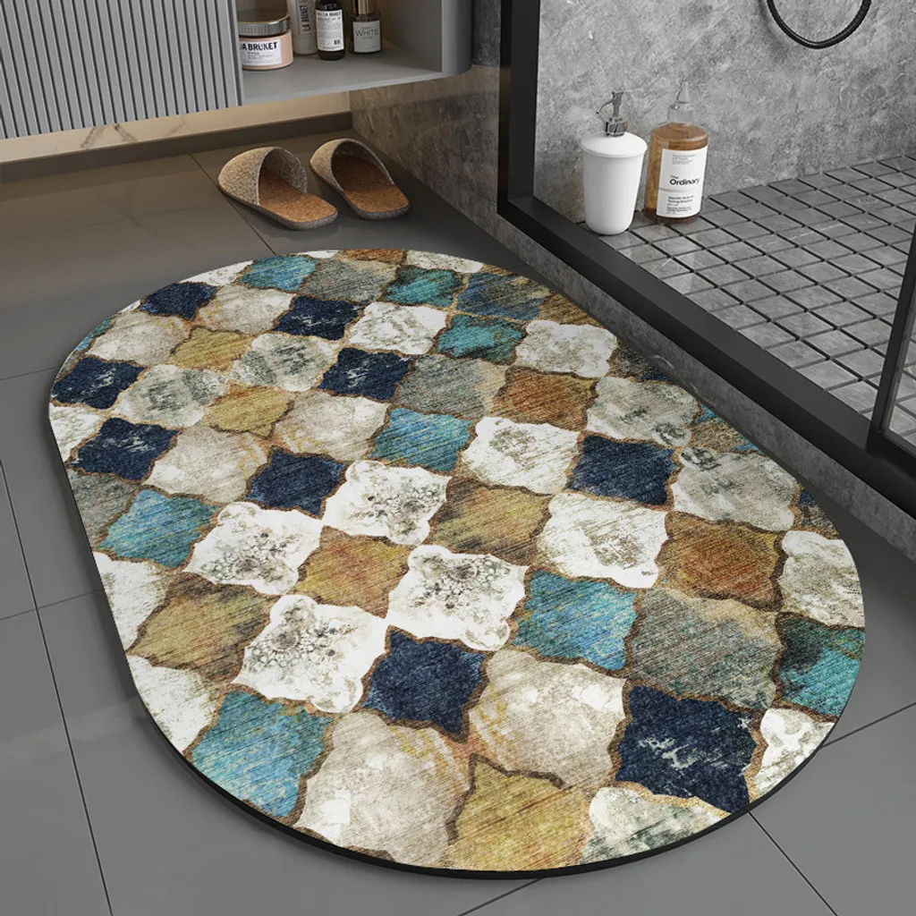 Tappeto Bagno Boho Ovale 50x80 cm - Design Etnico Assorbente Lavabile