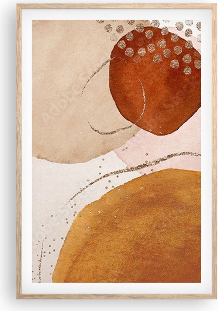 Gerahmtes Poster - Rahmen in heller Eiche - Orange Abstraktion Flecken - 61x91,5 cm - Wand Bild - Wanddeko - Wandbilder - Kunstposter - Wandposter ...