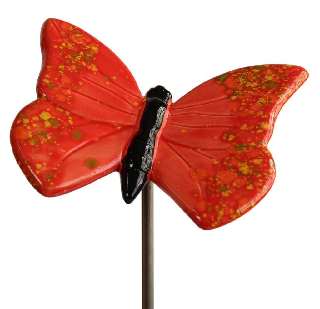 Gartenstecker Schmetterling aus Keramik rot 10 x 12,5 cm Gartendeko Gartenfigur Deko