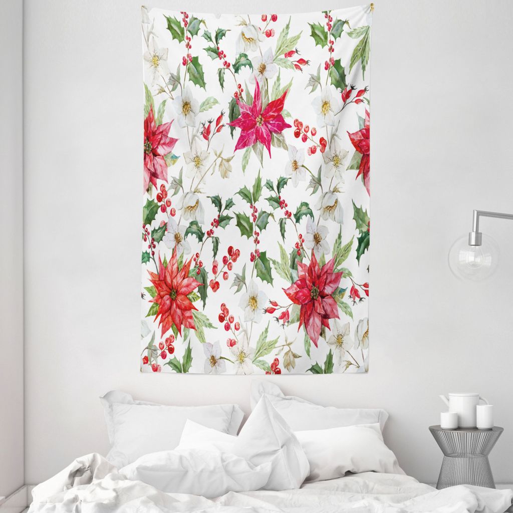 ABAKUHAUS Blumen Wandteppich und Tagesdecke, Weihnachten Blumen Knospen aus Weiches Mikrofaser Stoff Waschbar ohne Verblassen Digitaldruck, 140 x 2...