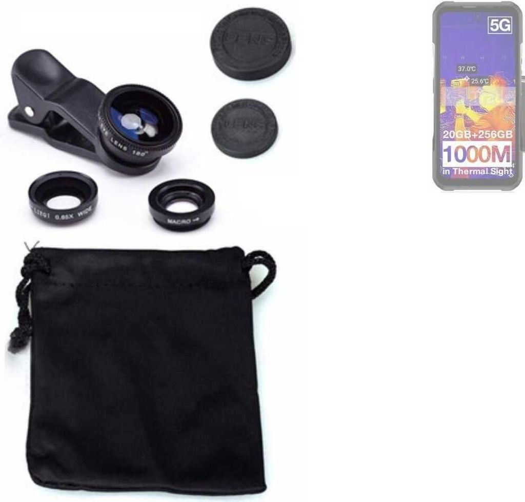 K-S-Trade Smartphone Kamera Linsen Set Kompatibel mit Doogee V20 Pro 3in1 Clip-On Kamera Adapter Macro Weitwinkel FishEye Fischauge Objektiv Linse