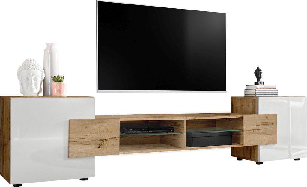 Komodee | TV-Schrank mit 2 Türen Merano | Korpus Wotan Matt Frontfarbe Weiß und Wotan