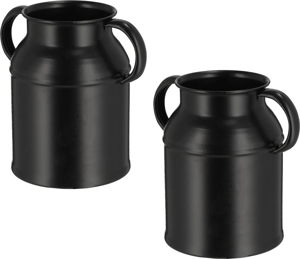2x Metall Dekovase Schwarz 15x11 cm Blumenvase Tischvase Milchkannen Form Deko Vase Kanne