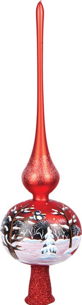 Christbaumspitze Glas mit Winterlandschaft Motiv 35cm rot