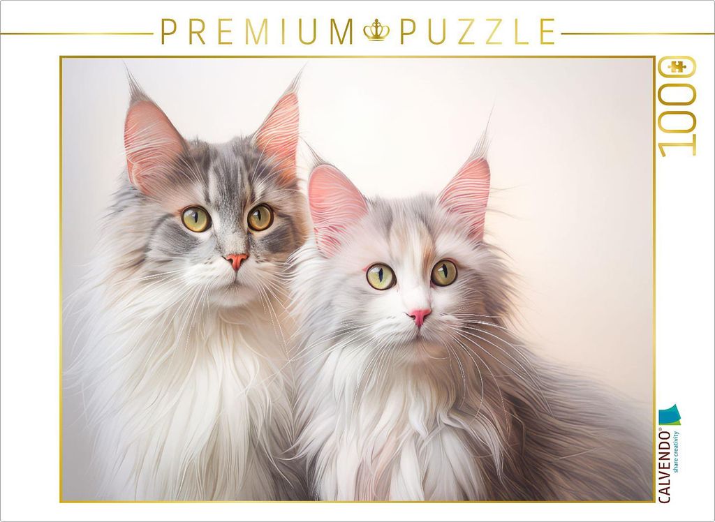 CALVENDO Puzzle Katzen im Pastellstil | 1000 Teile Lege-Größe 64x48cm Foto-Puzzle für glückliche Stunden