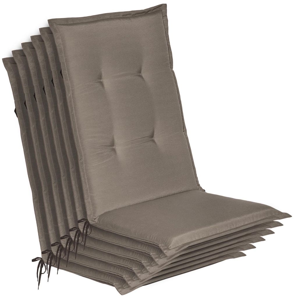 Beautissu 6er Set Gartenstuhlauflage Loft HL Taupe, 120x50x6cm