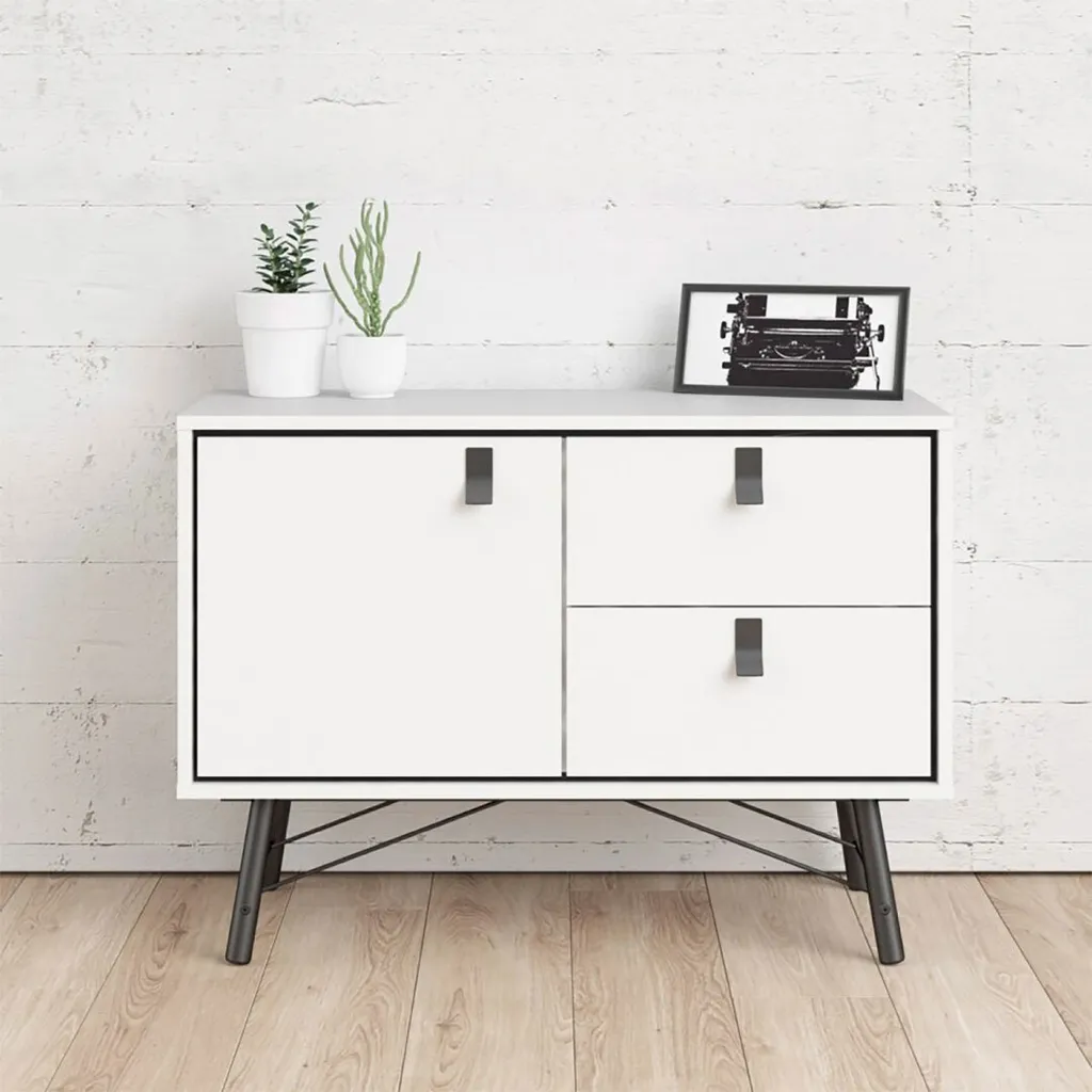 Buffet blanc mat Rye : Solution de rangement compacte 1 porte 2 tiroirs - 8