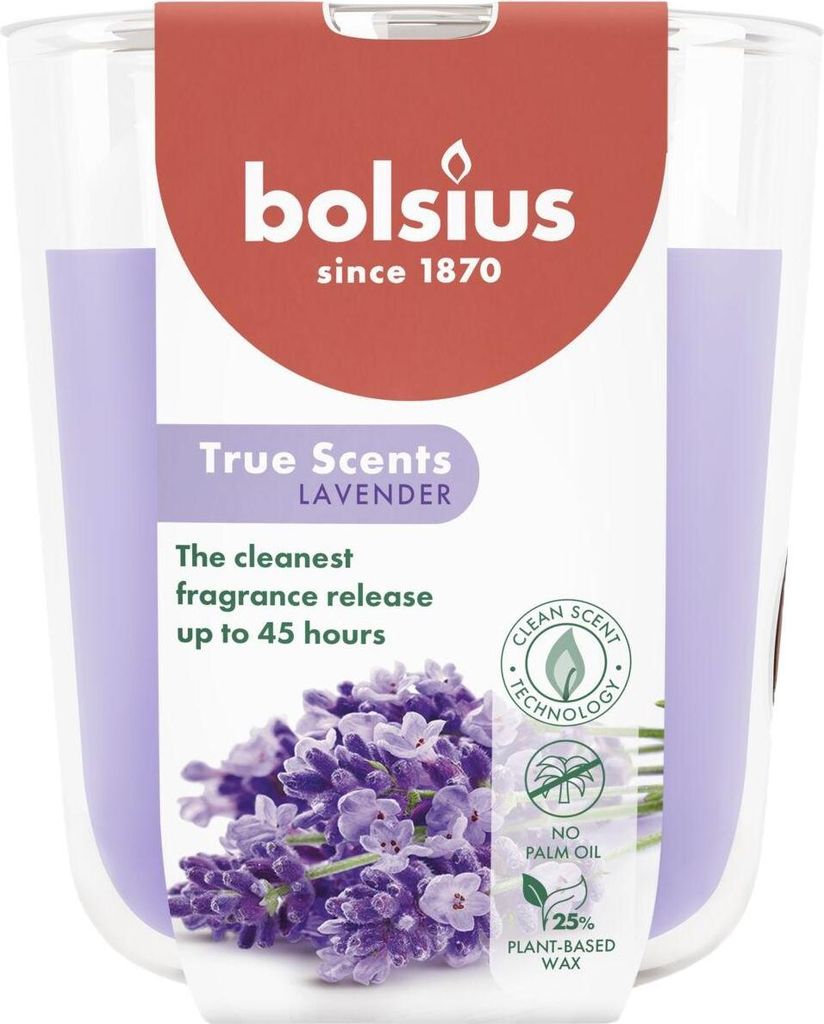 Bolsius Duftkerze True Scents Lavendel 9 cm im Glas