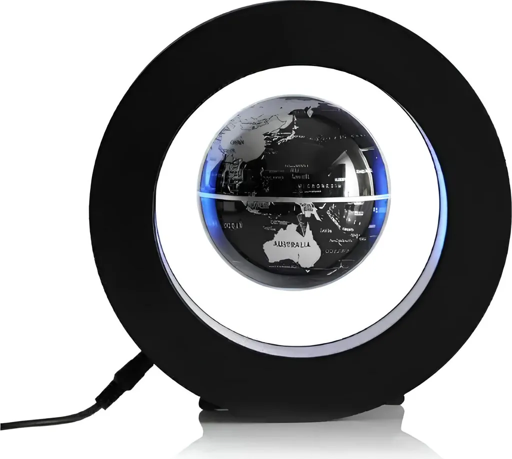 Mappemonde rotative à lévitation magnétique LED noire pour décoration