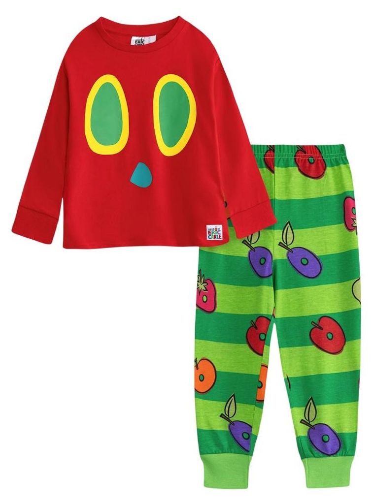 The Very Hungry Caterpillar - "Eric Carle" Schlafanzug mit langer Hose für Kinder, Langärmlig NS10027 (104) (Rot)