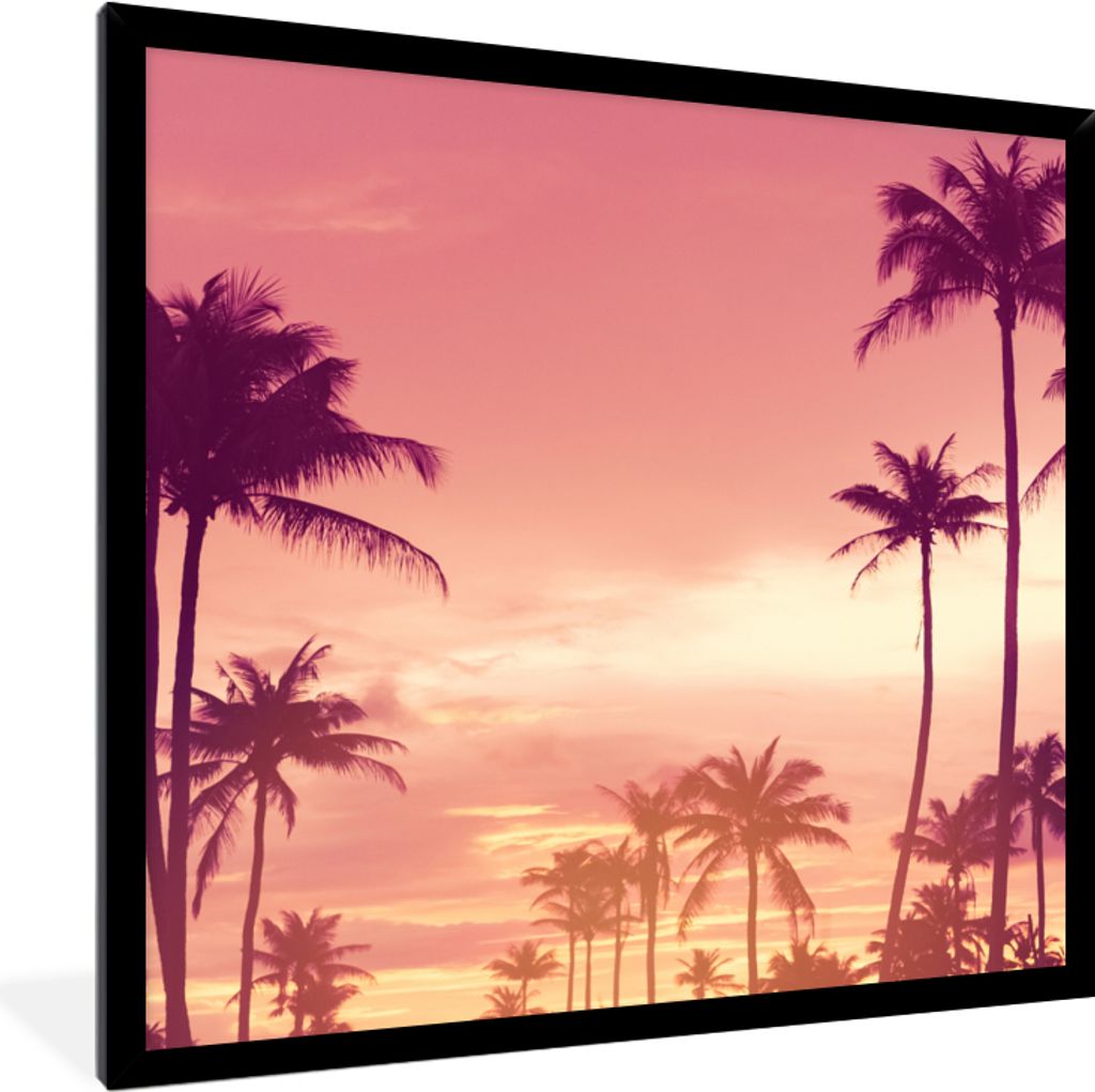 MuchoWow Gerahmtes Poster Himmel - Palme - Abend - Natur - Tropisch 40x40 cm - Poster mit Schwarzem Bilderrahmen Wandposter Rahmen Foto Bilder - ...