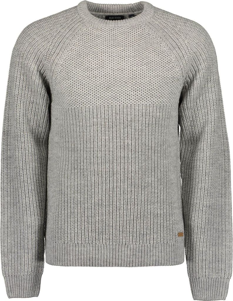 Blue Seven Herren Pullover Meliert mit Rundhalsausschnitt - Strickpullover mit Raglan-Ärmeln in Mittelgrau Größe 3XL