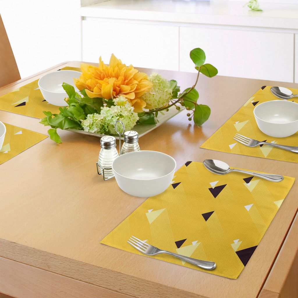 ABAKUHAUS Vintage Gelb Platzmatten, Große und kleine Diagonale Dreiecke mit Streifen Geometric Retro, Tiscjdeco aus Farbfesten Stoff für das Essz...