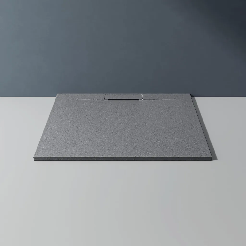 Receveur de douche antidérapant gris 100x80 Solid Surface avec bonde