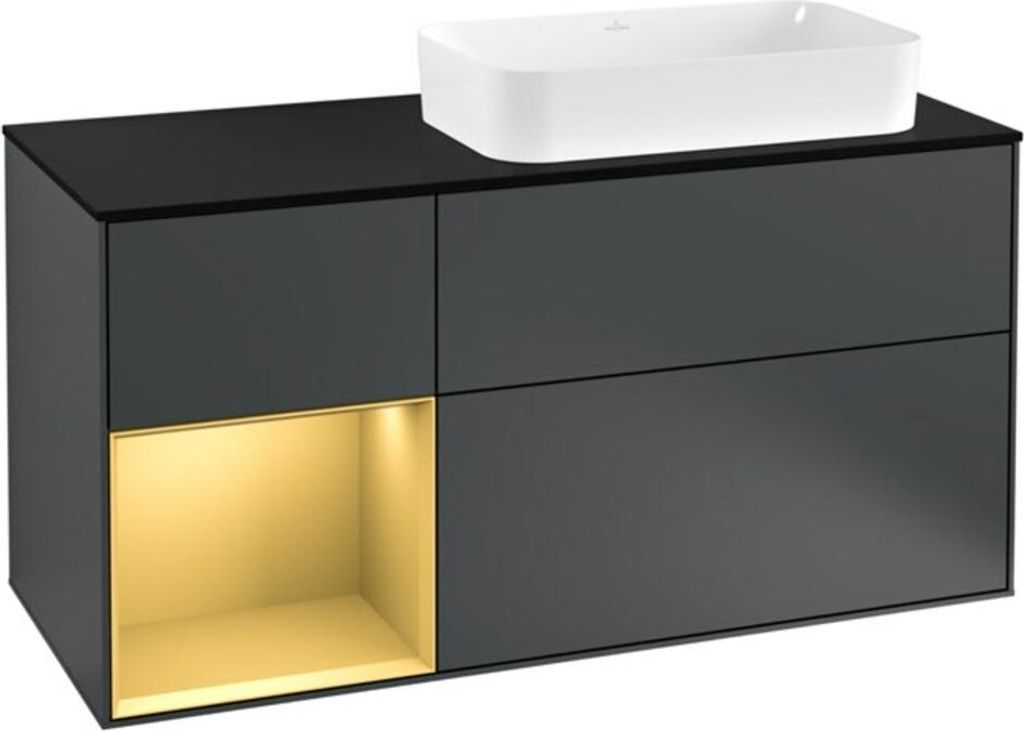 V&B Waschtischunterschrank Wandbeleuchtung Finion 120cm, Pl b m, Rg li gol m, md bl. m Lac