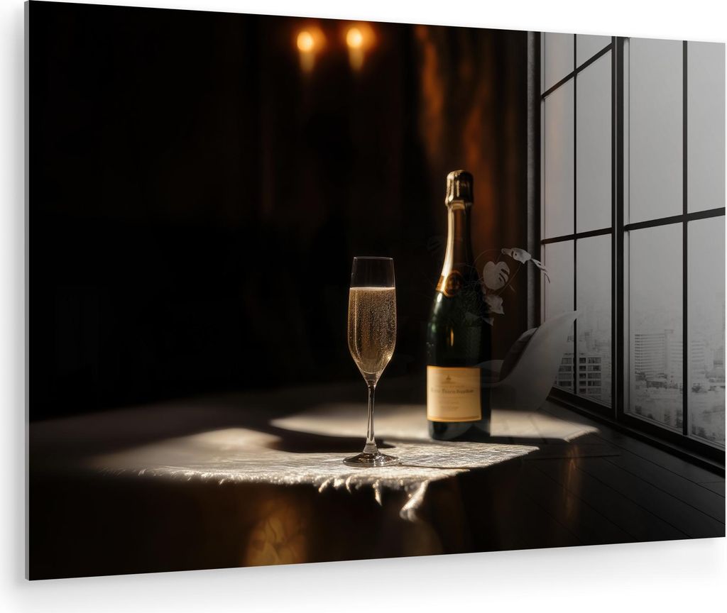 MuchoWow Glasbilder - Bilder auf Wandbild - Foto auf Glas Prosecco - Seifenblasen - Atmosphäre - Schnaps 30x20 cm Wanddekoration aus Glas - Acrylg...