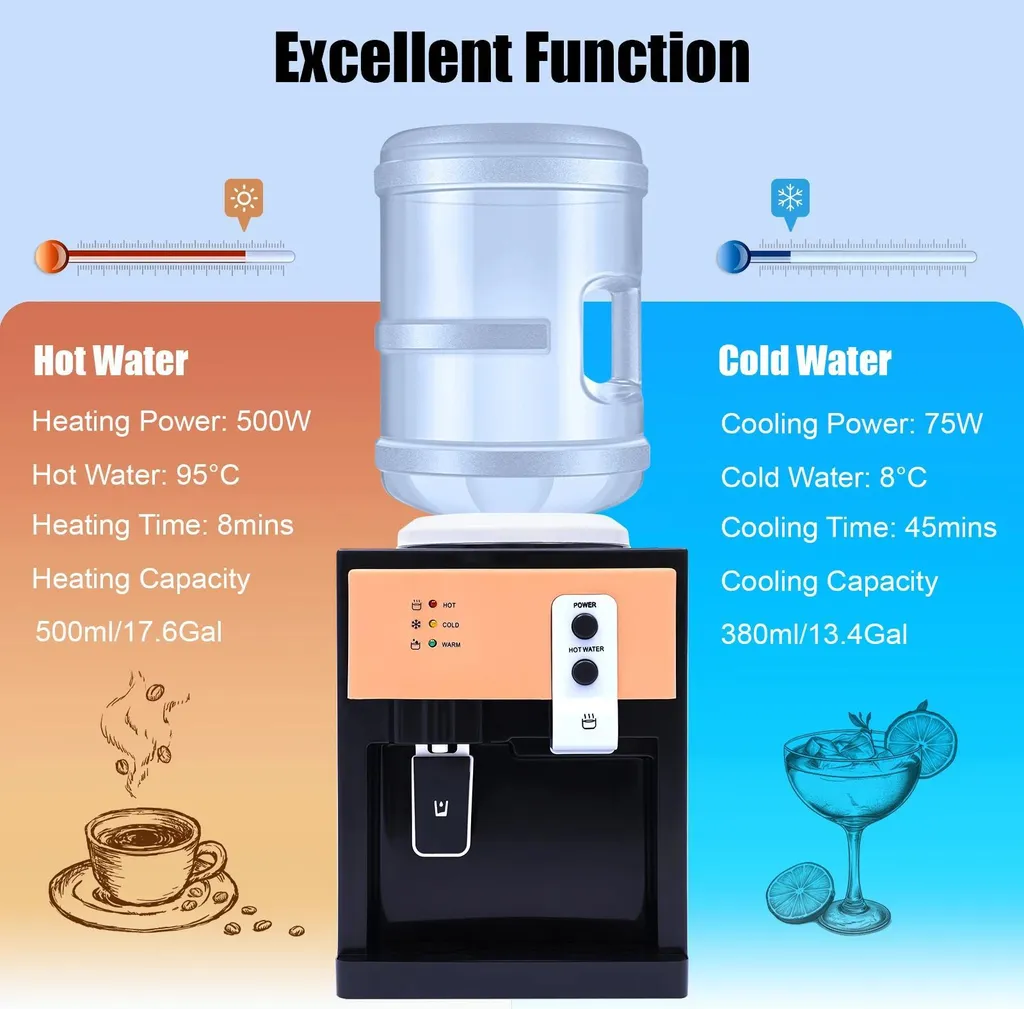 Distributeur d'eau de table eau chaude et froide 8-95°C Inox Noir 550W - 3