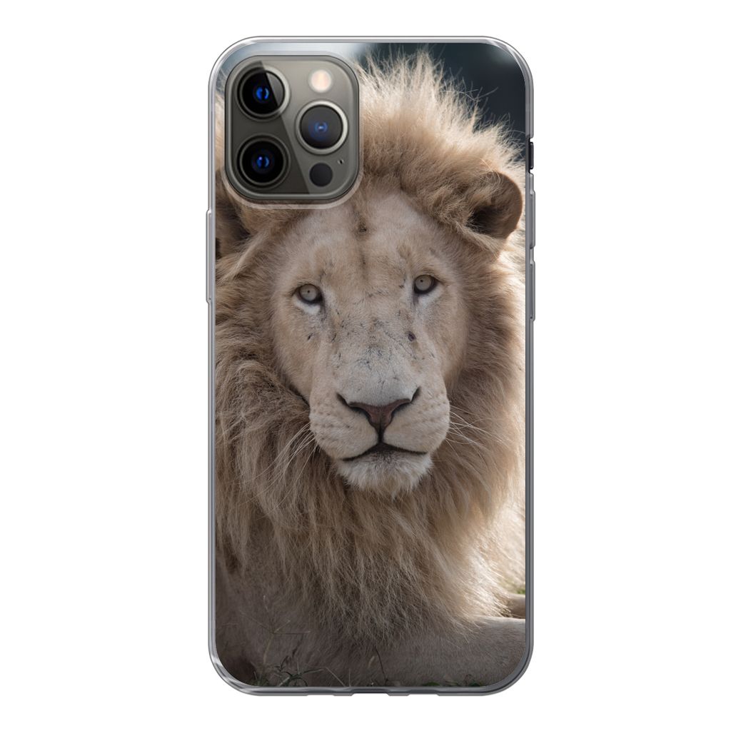 MuchoWow Handyhülle Schutzhülle Hülle für iPhone 12 Pro Löwe - Tier - Weiß Silikon Softcase Handy Hülle - Abdeckung