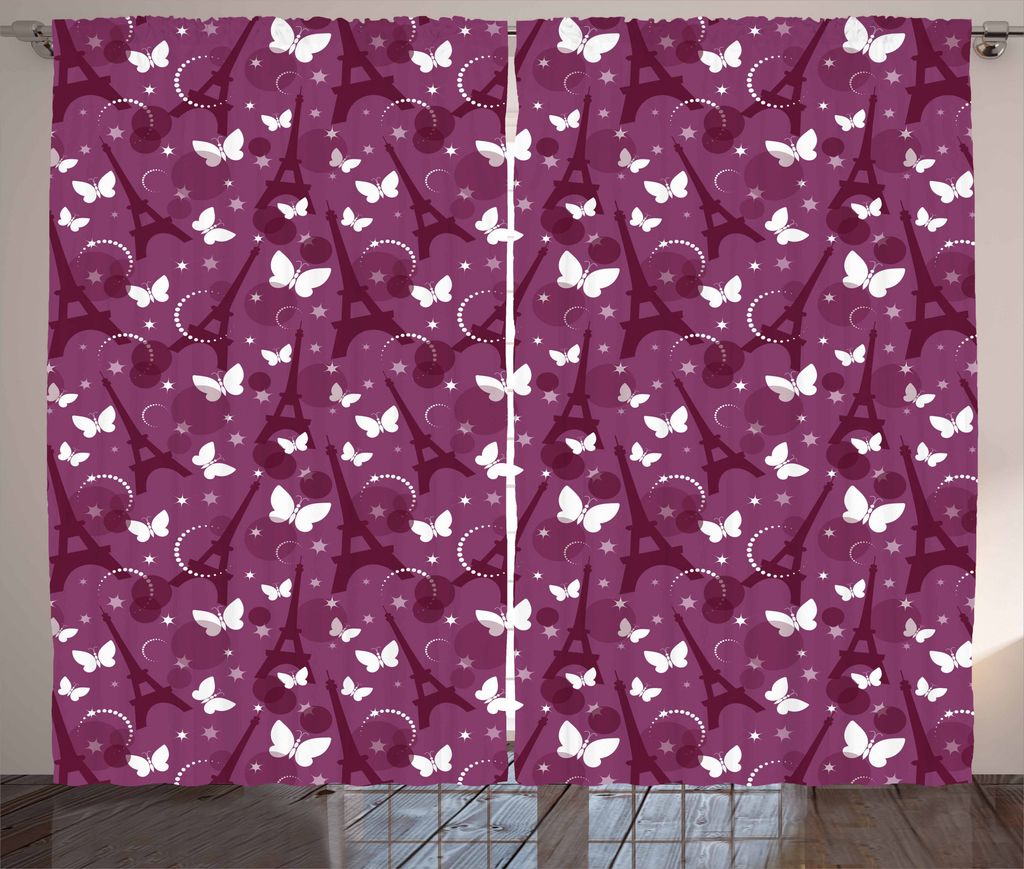ABAKUHAUS Eiffel Rustikaler Gardine, Zusammenfassung Schmetterlinge, Schlafzimmer Kräuselband Vorhang mit Schlaufen und Haken, 280 x 175 cm, Viole...