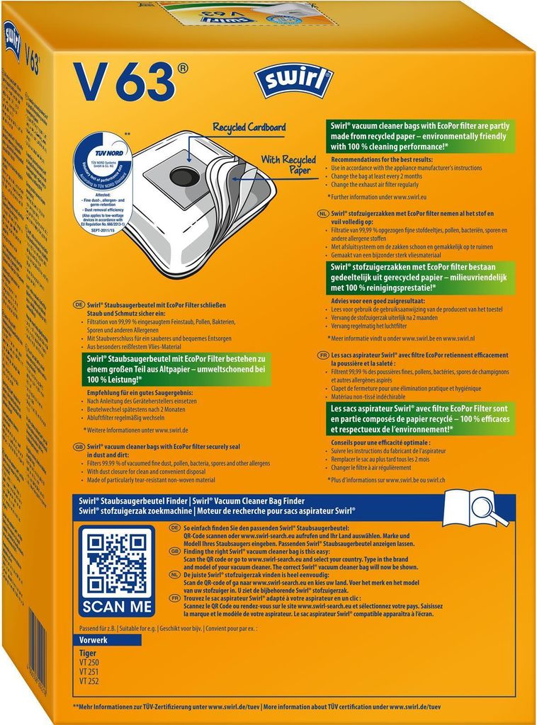 SWIRL 4006508202218 V 63 MicroPor® Staubsaugerbeutel