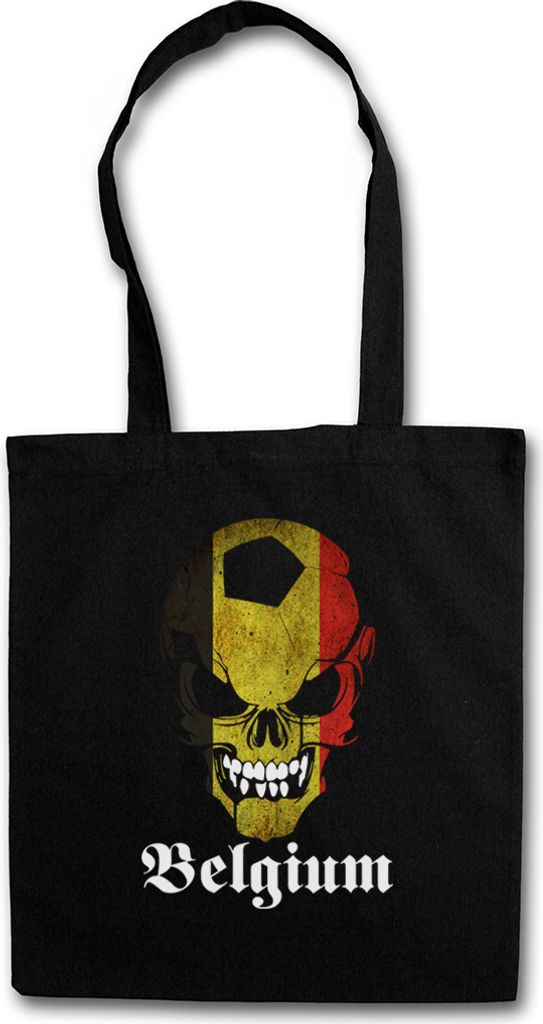 Urban Backwoods Classic Football Soccer Belgium Skull Flag, Stofftasche, Farbe: Schwarz