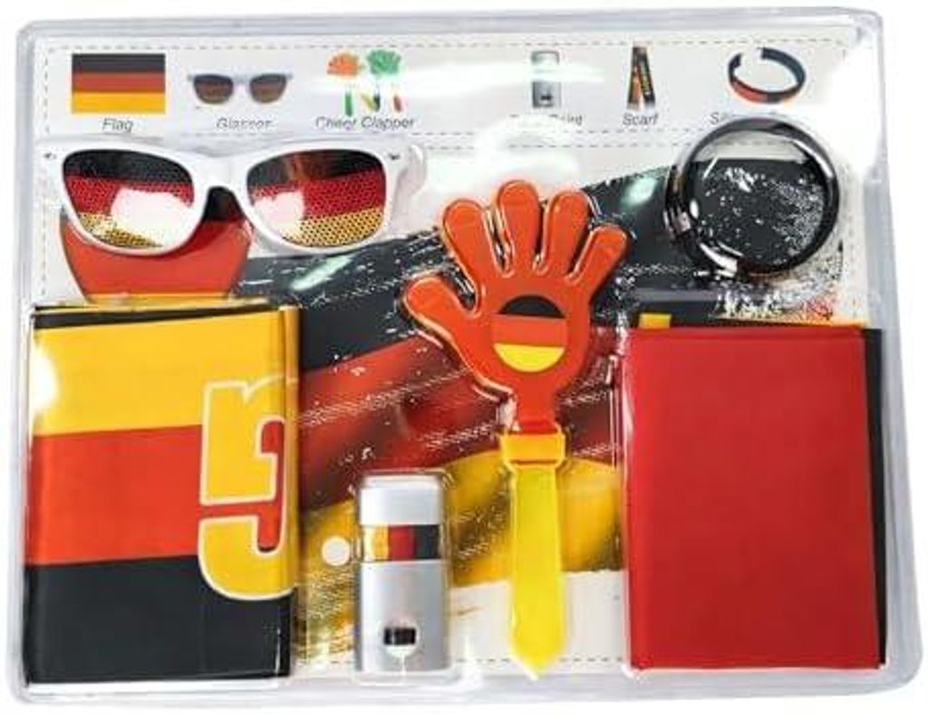 Generisch Deutschland Fan Set mit Fahne, Brille & Klatschhand, WM 2026 Fanartikel für Public Viewing & Stadion, Fußball Party Zubehör für Erwac...