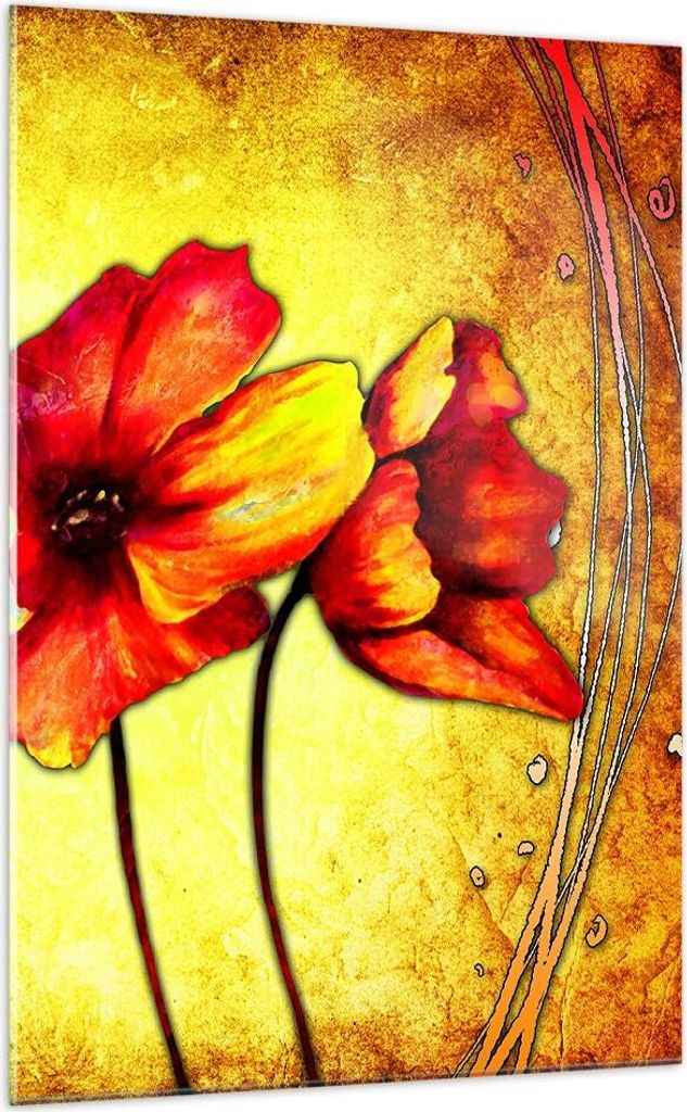 Bilder auf glas - Einteilig - Blumen Schilder Stiel Linien - 70x100cm - Glasbilder - Wandbilder - Bilder - Wanddekoration aus Glas - Glas Bilder - ...