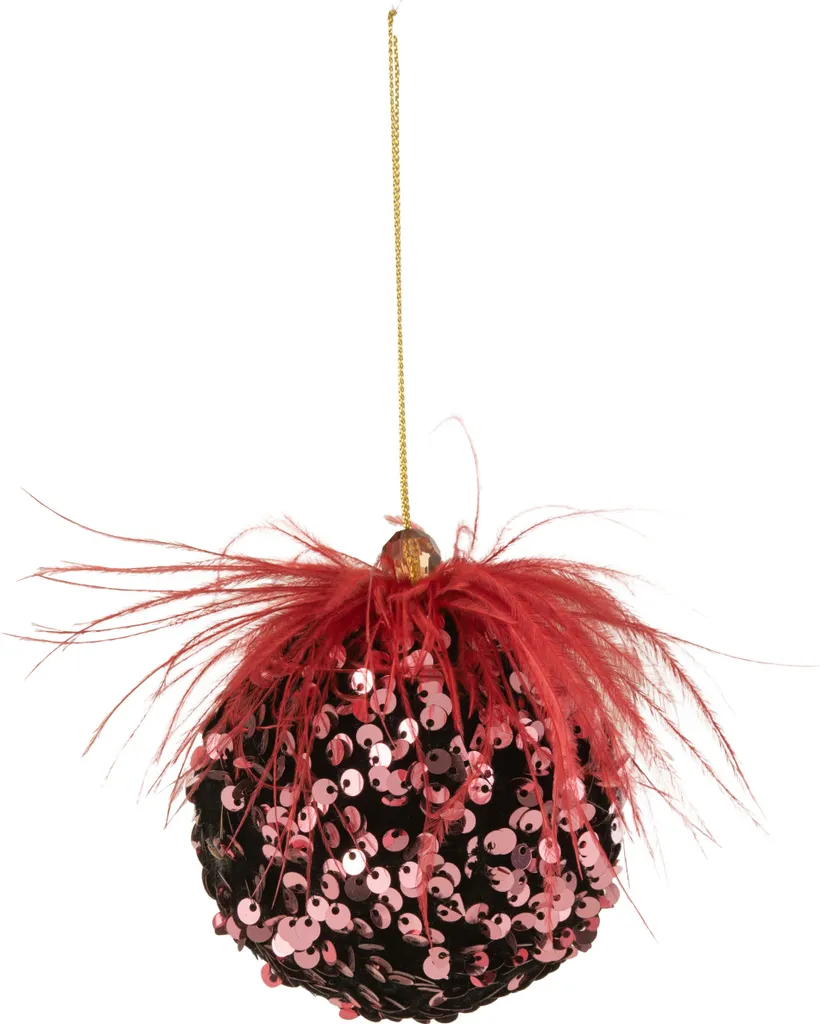 Suspension de Noël Bordeaux J-Line avec Plumes et Paillettes Chic
