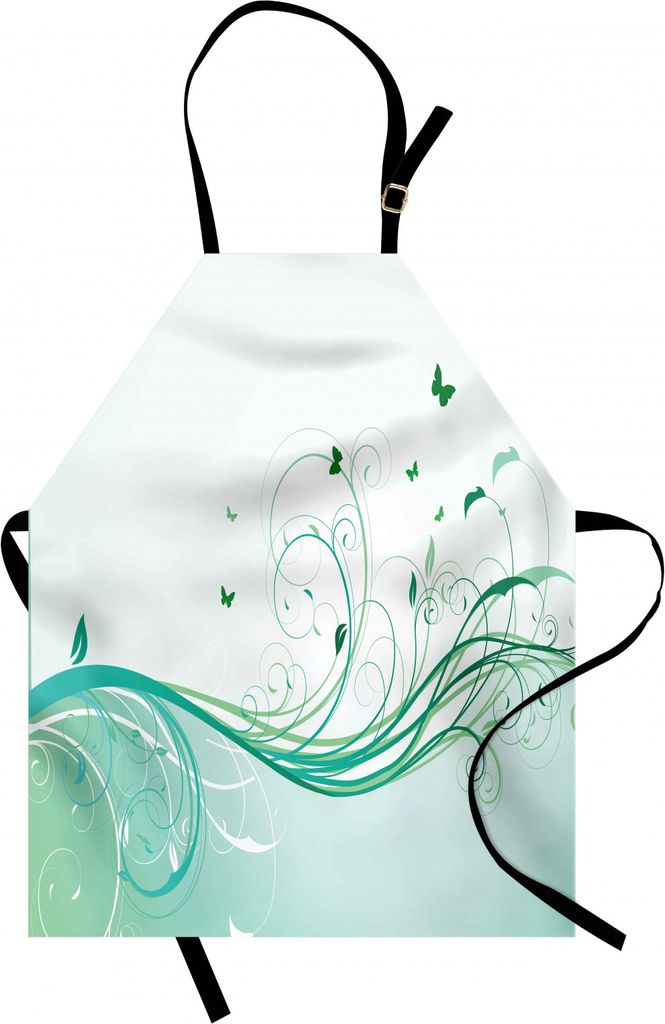 ABAKUHAUS Türkis Kochschürze, Illustrations-viktorianische Art Curvy Linien Wellen-Schmetterlings-Design, Farbfest Höhenverstellbar Waschbar Kla...