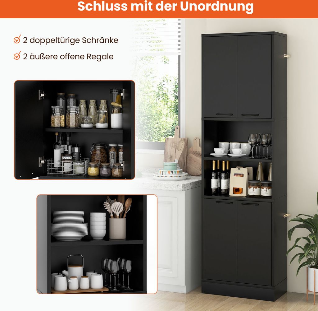 COSTWAY Küchenschrank 183cm Hoch - Vorratsschrank 4 Türen Mit Schublade Weiß