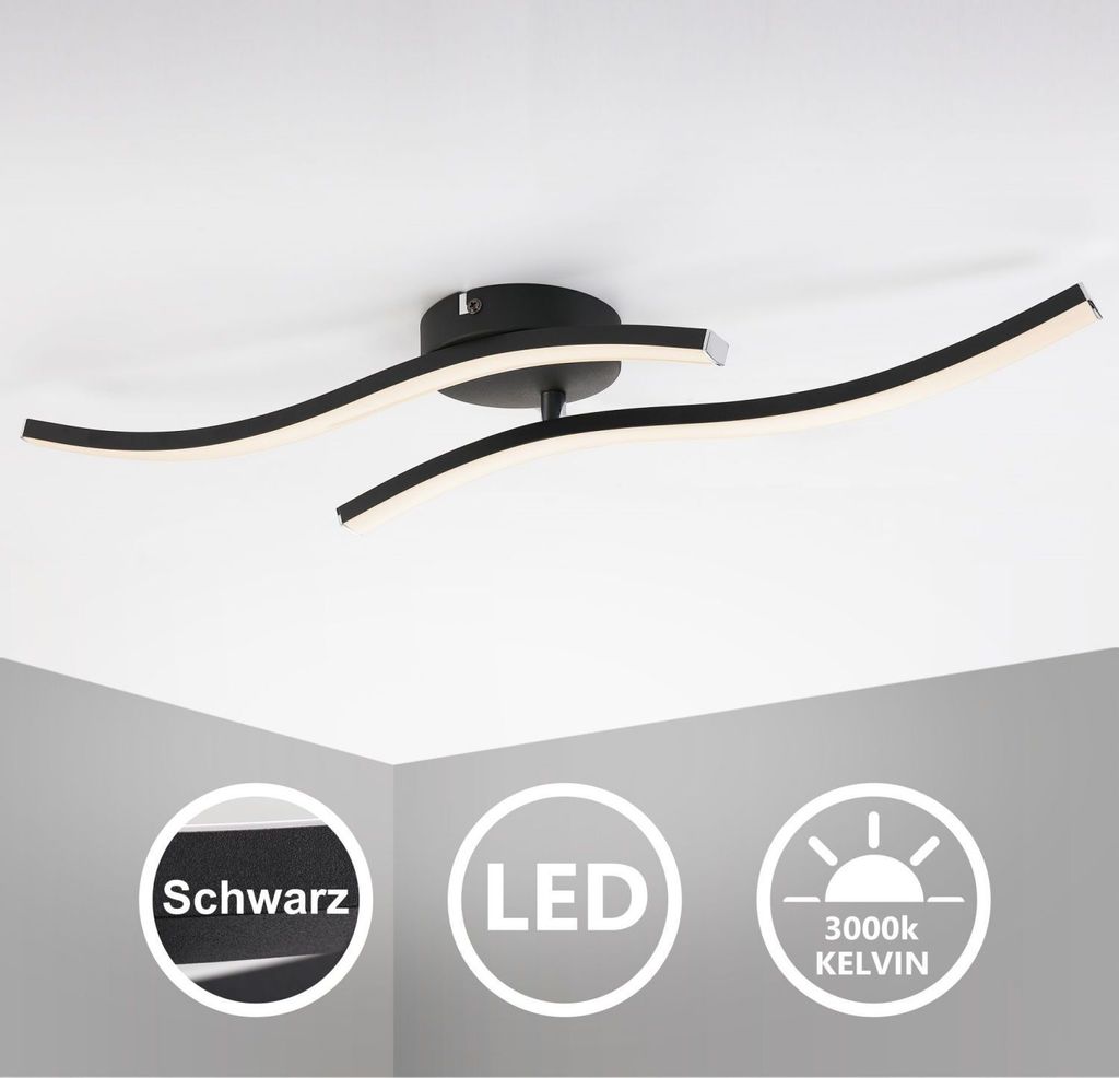 IMPTS LED Deckenleuchte 11W Modern Deckenlampe Schwarz mit 2-Wellige Lichtleisten Lampen Deckenbeleuchtung Warmweiß Wohnzimmer Flur Deckenleuchte