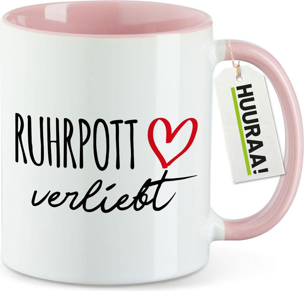 Huuraa Kaffeetasse Ruhrpott verliebt 330ml Rosa Keramik Kaffeebecher Geschenkidee