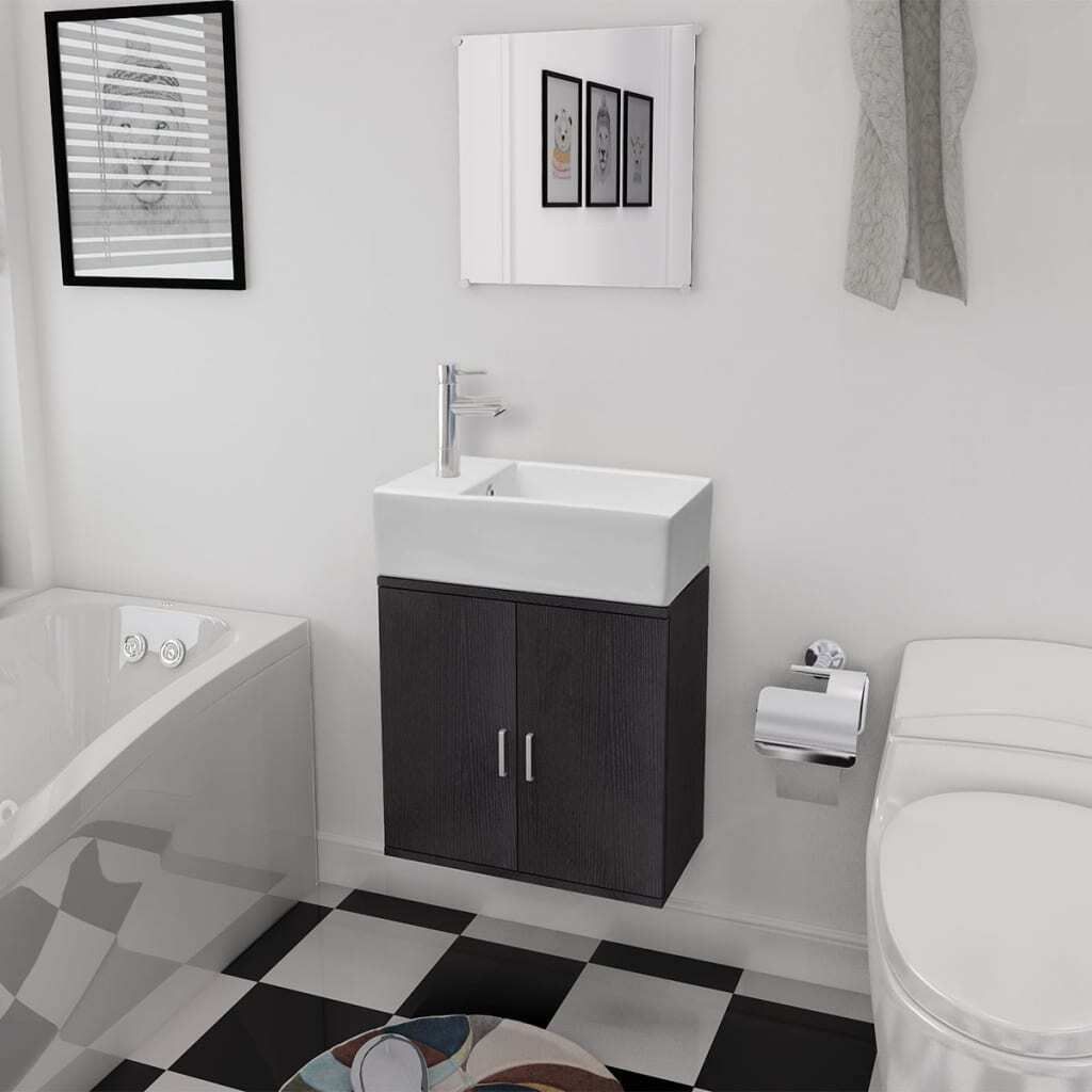 Maison Exclusive - 3-tlg. Badmöbel-Set mit Waschbecken Schwarz