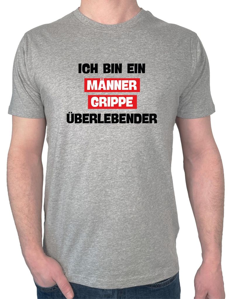 Huuraa Herren T-Shirt Ich bin ein Männergrippe überlebender 3XL Sport Grey Bio Baumwolle Fairtrade Herrenshirt Geschenkidee