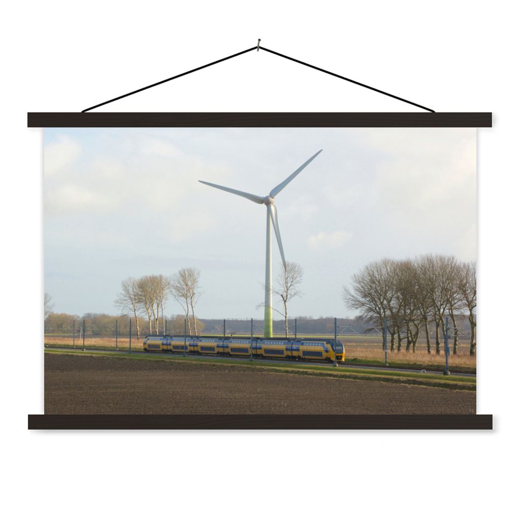 MuchoWow Textilposter Ein Zug mitten auf der Wiese 60x40 cm mit schwarzem Rahmen - Hölzernes