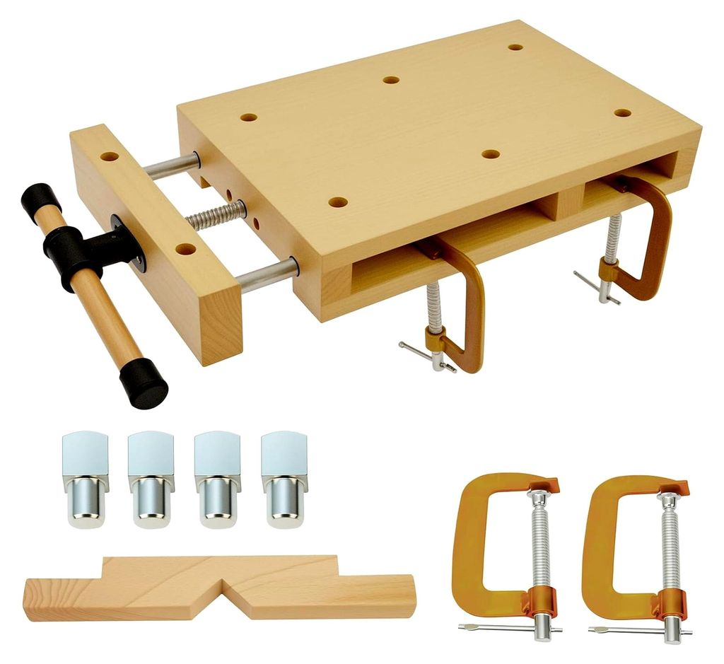 Tragbare Hobelbank mit Schraubstock aus Holz, Klappbare Werkbank für Schnitzen, Schneiden, Klemmen und Hobeln (46,5 × 28 × 7 cm)