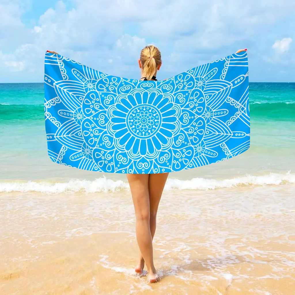 Telo Mare 90x180cm Asciugamano Microfibra , Telo Palestra Compatto e Resistente alla Sabbia, Telo Mare Microfibra Adatto per Spiaggia, Palestra, Viaggi, Spiaggia, Sauna (Blu Navy&Azzurro, 90x180cm