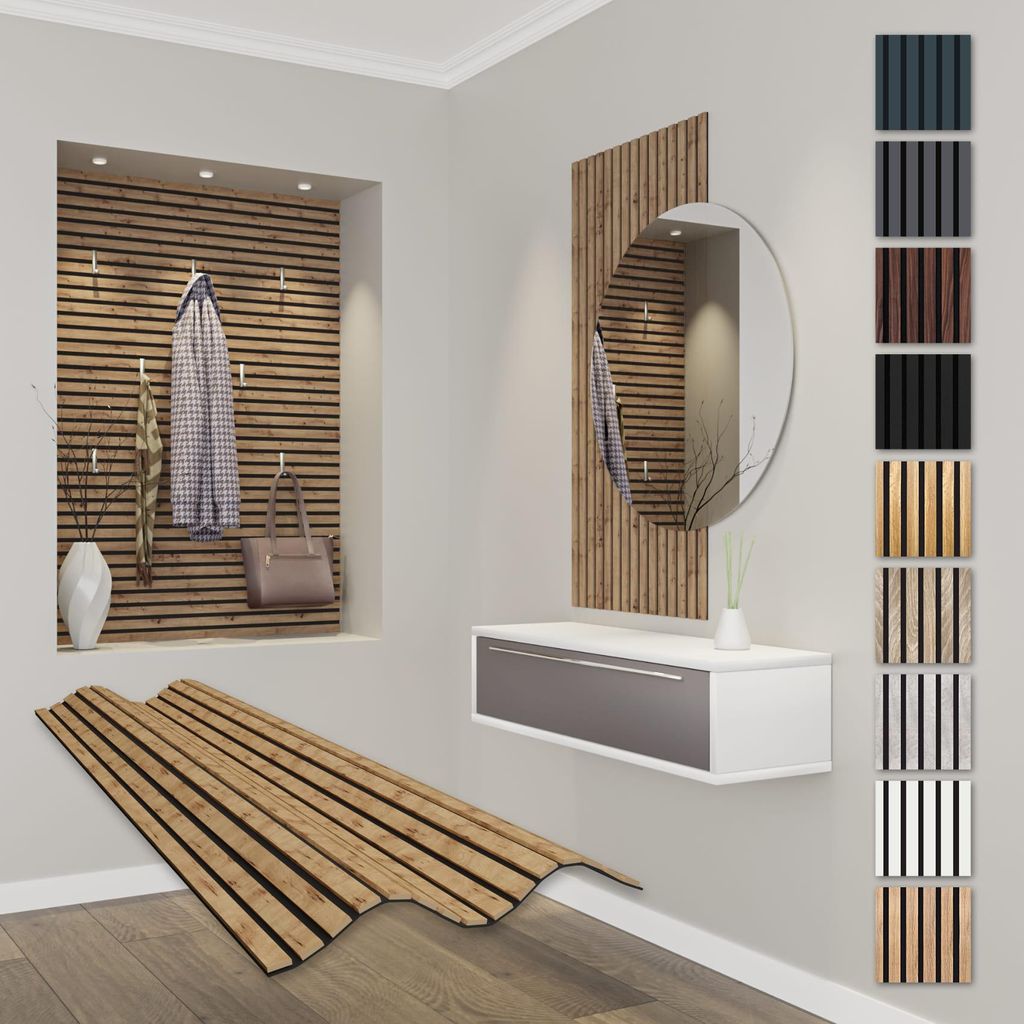 HEXIM Akustikpaneele 118x60cm Holz Comfort - flexible Holzpaneele Platten Lamellenwand MDF Wandpaneele Lamellenverkleidung Wandverkleidung schalld...