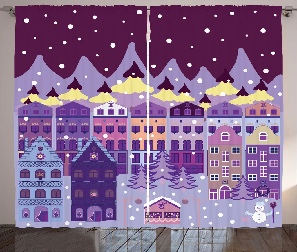 Rideau déco de Noël paysage enneigé pour salon et chambre 280x225 cm