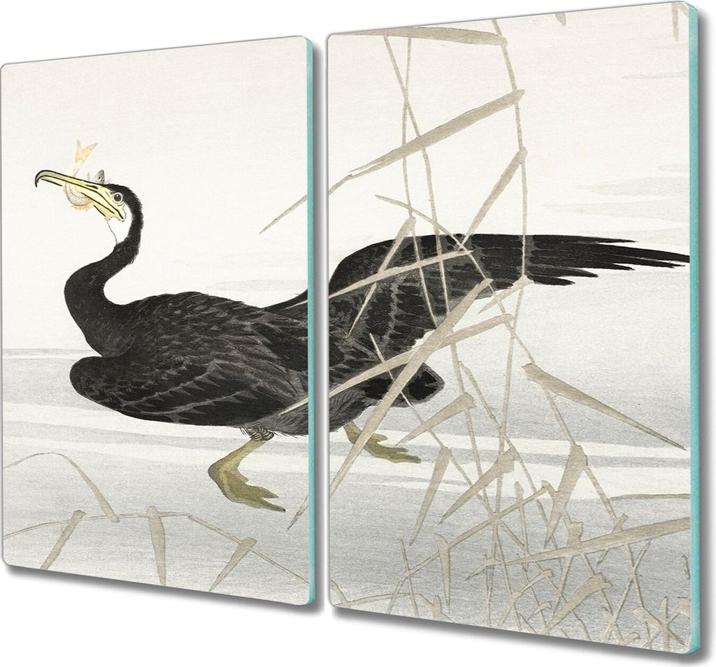 Coloray Kochplattenabdeckung Herdabdeckplatte 2x30x52 cm Hackbrett Schneidebrett Küchenbrett - Asien See Tier Vogel