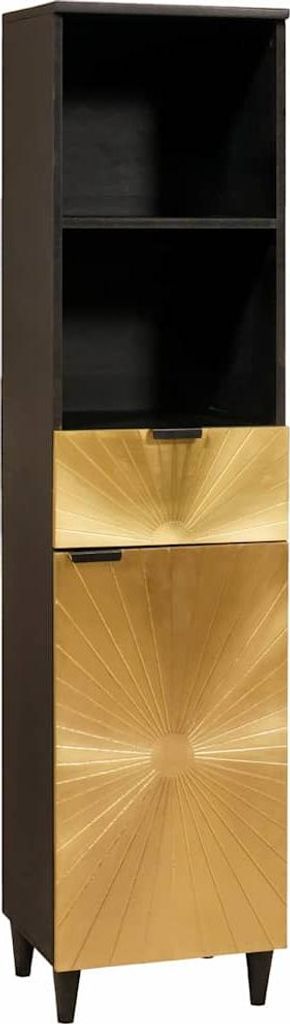 "Schlussverkauf" Badezimmerschrank mit Stauraum - Badschrank moderne - mit Regal Schwarz und Gold 38x33x160 cm C13322